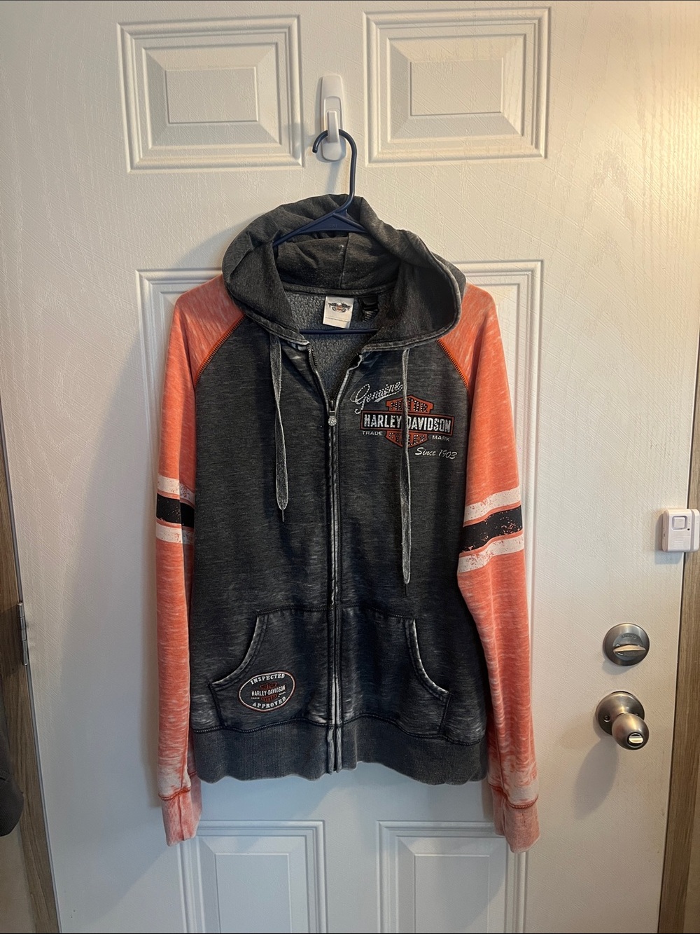 Harley-Davidson Charcoal Gray & Orange Hooded Zip-Up Jacket Size XL